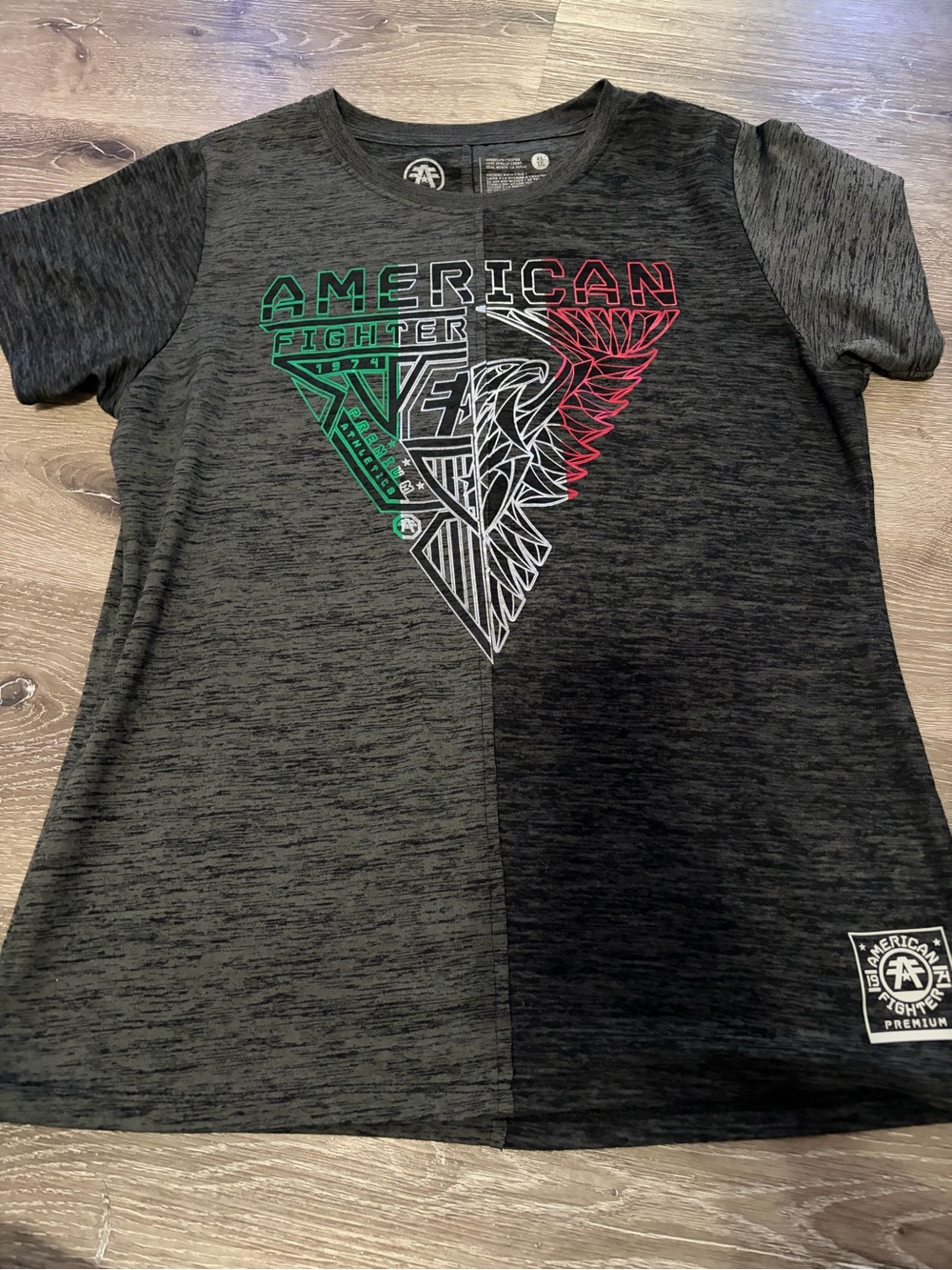 American Fighter Black Heather Tee with Red & Green Graphic
